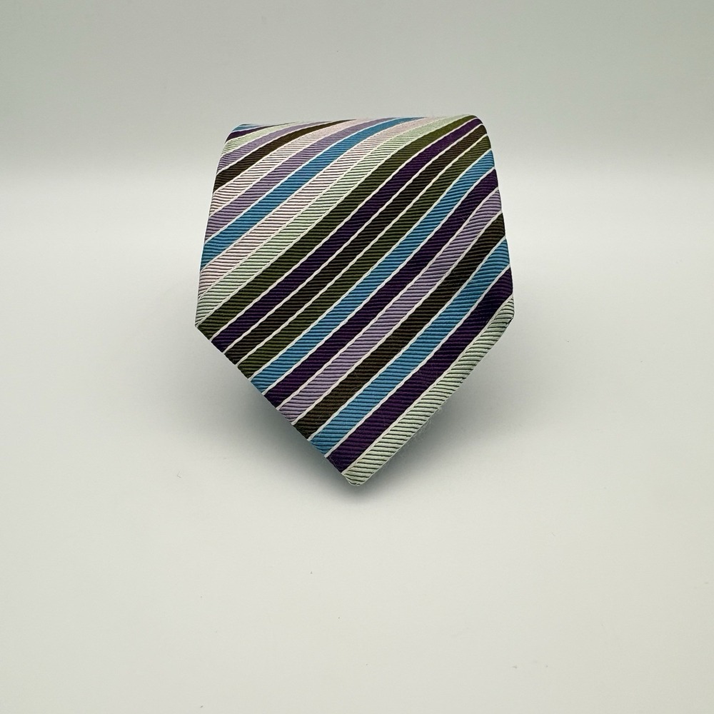 Charles Tywhitt London Diagonal Stripes In Purple, Blue, Green, Brown 100% Silk